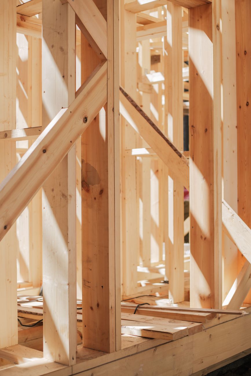 construction of framework of house with softwood materials